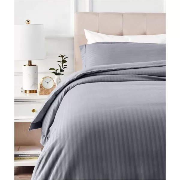 Amazon Basics Microfiber 3 Piece Duvet Cover Set FullQueen Bright White StripedDark Grey TwinTwin XL