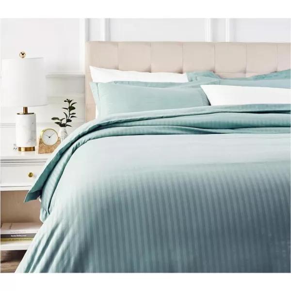 Amazon Basics Microfiber 3 Piece Duvet Cover Set FullQueen Bright White StripedSpa Blue FullQueen