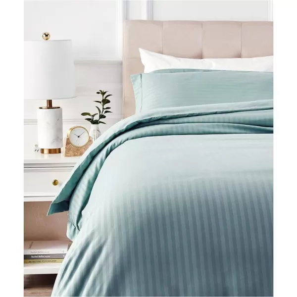 Amazon Basics Microfiber 3 Piece Duvet Cover Set FullQueen Bright White StripedSpa Blue Twin XL