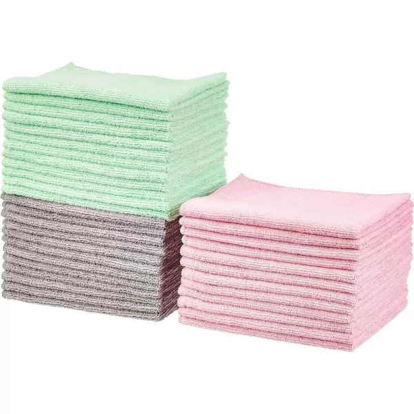 Amazon Basics Microfiber Cleaning Cloths NonAbrasive Reusable and Washable  Pack of 48 12 x16Inch Blue White and YellowGreenGrayPink Pack of 36