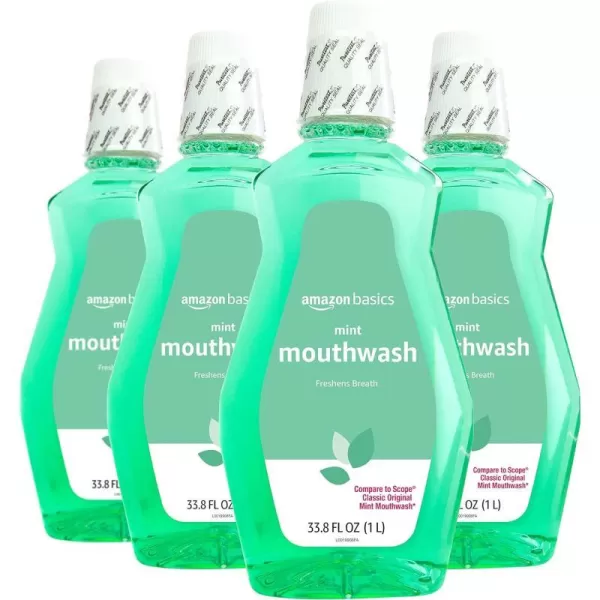 Amazon Basics Mint Mouthwash Fresh Mint 1 Liter 338 Fluid Ounces 4Pack Previously Solimo3380 Fl Oz Pack of 4