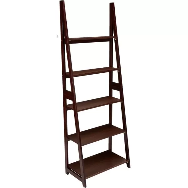 Amazon Basics Modern 5Tier Ladder Bookshelf Organizer Solid Rubberwood Frame Walnut Finish 14 D x 248 W x 701 HEspresso