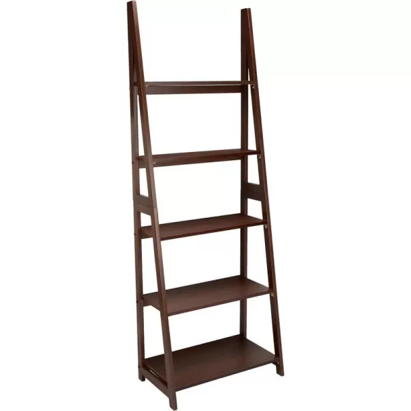 Amazon Basics Modern 5Tier Ladder Bookshelf Organizer Solid Rubberwood Frame Walnut Finish 14 D x 248 W x 701 HWalnut