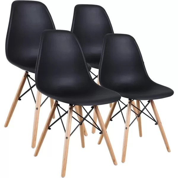 Amazon Basics Modern Dining Chair Set Shell Chair with Wood Legs for Kitchen Dining Living Room  Set of 4 Black 1811W x 2028D x 3268 HBlack