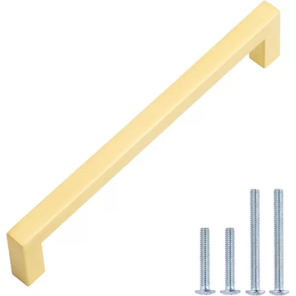 Amazon Basics Modern Square Cabinet Pull Handle 539inch Length 5inch Hole Center Golden Champagne 10pack539 in Length 5 in Hole Center Brushed Brass