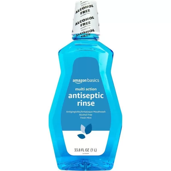 Amazon Basics Multi Action Antiseptic Rinse Alcohol Free Fresh Mint 1 Liter 338 Fluid Ounces 4Pack Previously Solimo3380 Fl Oz Pack of 1