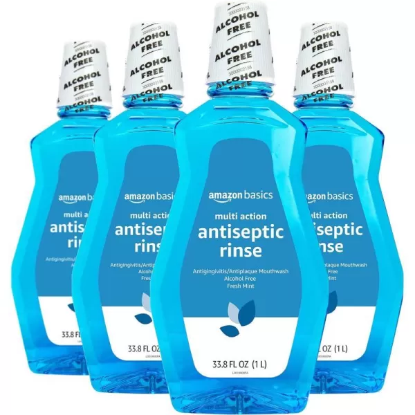 Amazon Basics Multi Action Antiseptic Rinse Alcohol Free Fresh Mint 1 Liter 338 Fluid Ounces 4Pack Previously Solimo3380 Fl Oz Pack of 4