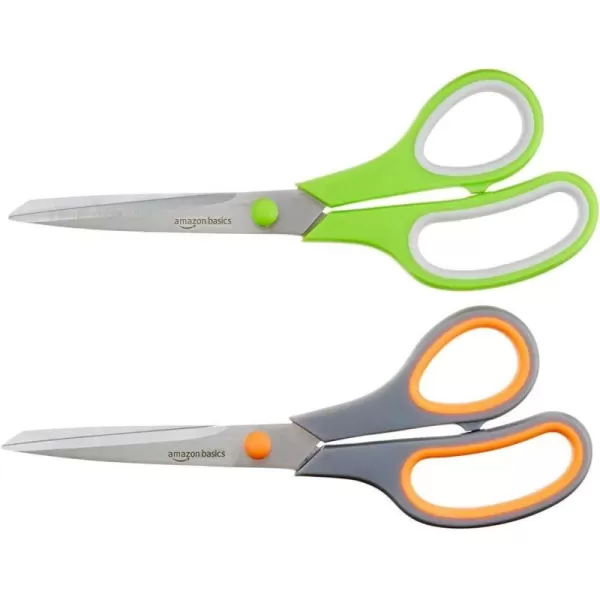 Amazon Basics Multipurpose Comfort Grip PVD Coated Stainless Steel Office Scissors 3Pack Purple Green amp Gray2Pack