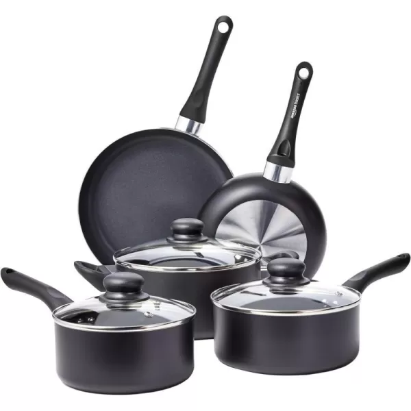 Amazon Basics NonStick Cookware 8Piece Set Pots and Pans Black8Piece Set