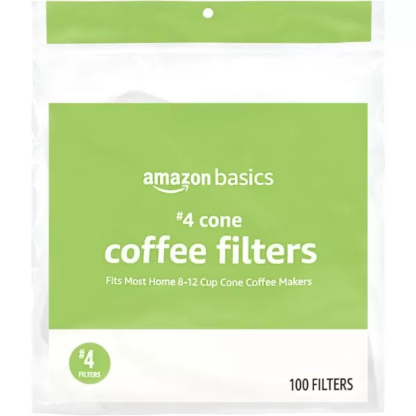 Amazon Basics Number 4 Cone Coffee Filters for 812 Cup Coffee Makers White 100 CountAmazon Basics Number 4 Cone Coffee Filters for 812 Cup Coffee Makers White 100 Count