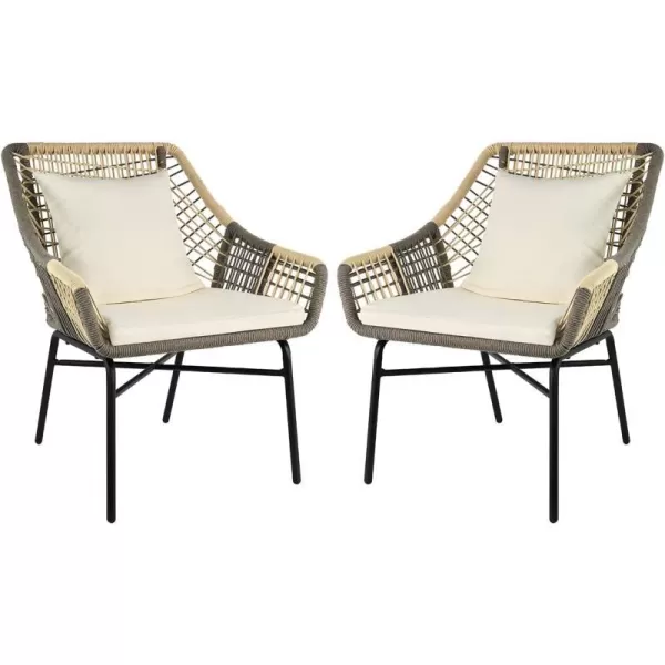Amazon Basics Outdoor All Weather Rope Club Chair with Steel Frame with Cushions  2 Pack BeigeBeige