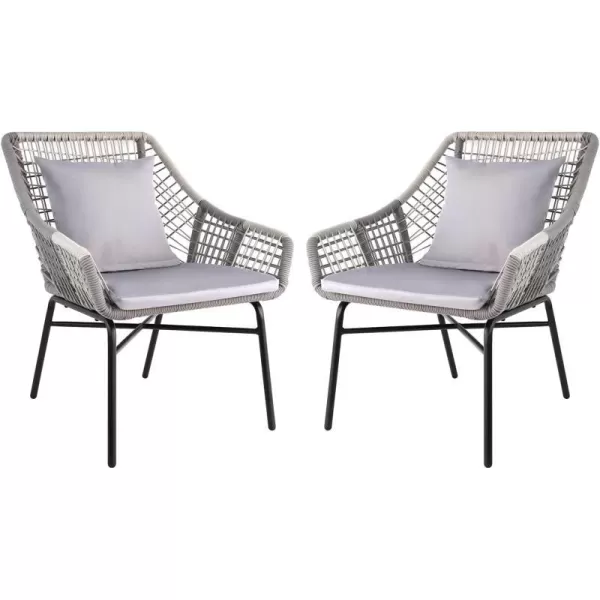 Amazon Basics Outdoor All Weather Rope Club Chair with Steel Frame with Cushions  2 Pack BeigeGrey