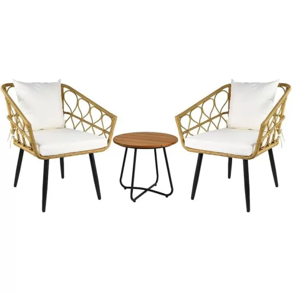 Amazon Basics Outdoor AllWeather 3Piece Woven Faux Rattan Chair Set With Cushions and Side Table Tan Chair 2677L x 2638W x 315HTan