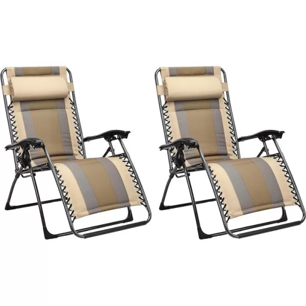 Amazon Basics Outdoor Padded Adjustable Zero Gravity Folding Reclining Lounge Chair with Pillow  Pack of 2Cotton BeigeBeige 2Pack