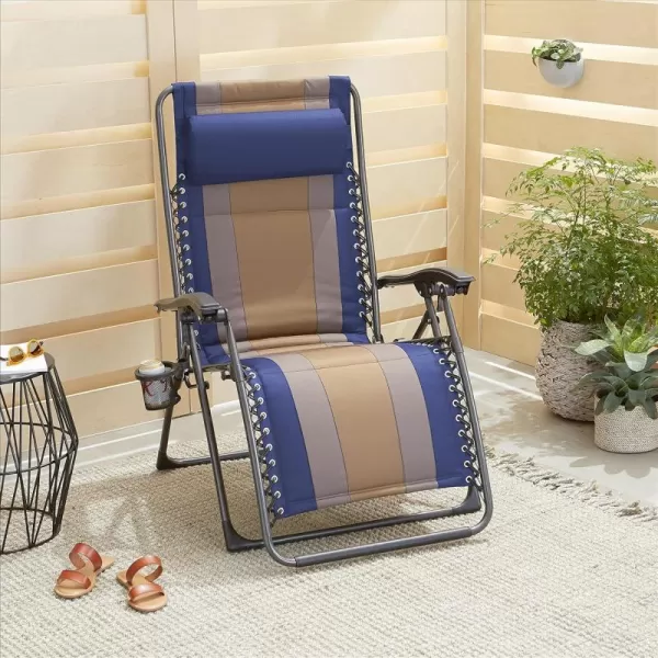 Amazon Basics Outdoor Padded Adjustable Zero Gravity Folding Reclining Lounge Chair with Pillow  Pack of 2Cotton BeigeBlue 1Pack