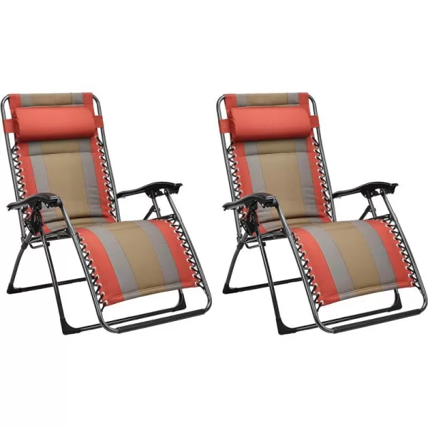 Amazon Basics Outdoor Padded Adjustable Zero Gravity Folding Reclining Lounge Chair with Pillow  Pack of 2Cotton BeigeRed 2Pack