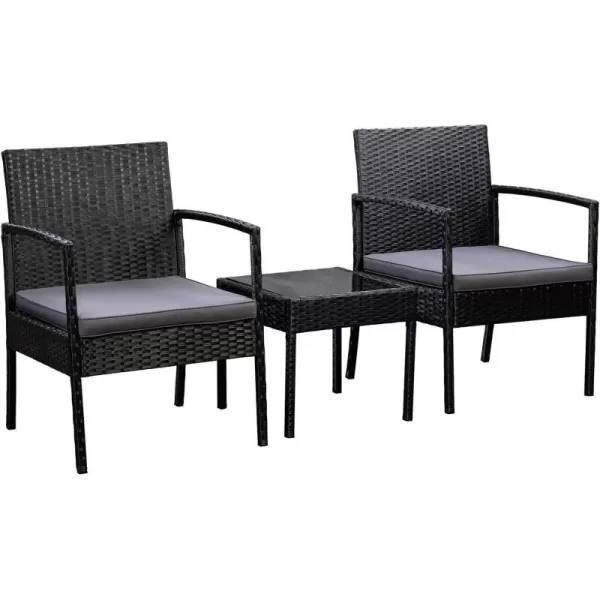 Amazon Basics Outdoor Patio Garden Faux Wicker Rattan Chair Conversation Set with Water Resistant Cushion  3Piece Set Black3Piece Black