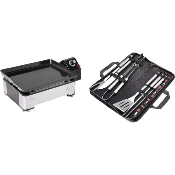 Amazon Basics Outdoor Portable One Burner Tabletop Gas Griddle with 18Inch Enamel Coated Griddle Top11Piece Stainless Steel Barbeque Grilling Tool Set with Carry BagAmazon Basics Outdoor Portable One Burner Tabletop Gas Griddle with 18Inch Enamel Coated Griddle Top11Piece Stainless Steel Barbeque Grilling Tool Set with Carry Bag