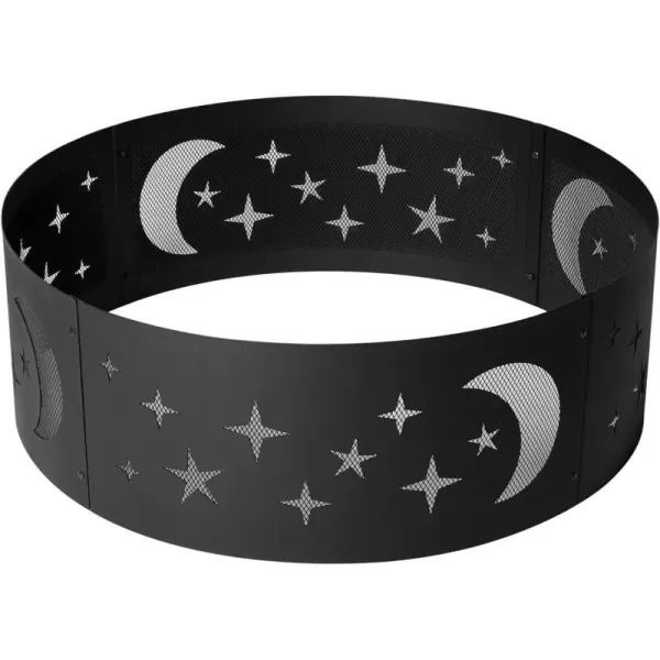 Amazon Basics Outdoor Round Steel Fire Ring  36Inch Star and Moon Design BlackStar and Moon