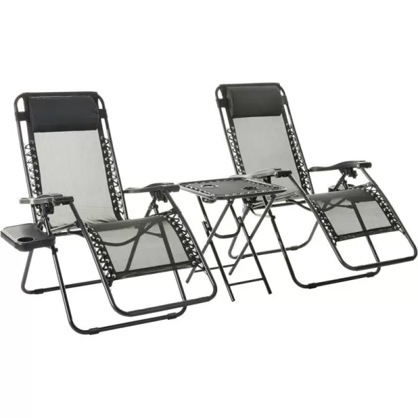 Amazon Basics Outdoor Textilene Adjustable Zero Gravity Folding Reclining 3Piece Lounge Chair Set with Side Table Blue pack of 2Black