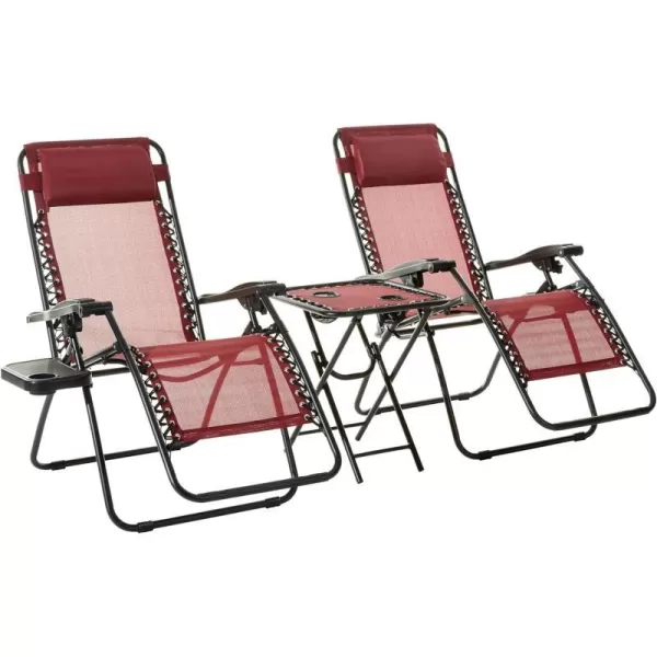 Amazon Basics Outdoor Textilene Adjustable Zero Gravity Folding Reclining 3Piece Lounge Chair Set with Side Table Blue pack of 2Red