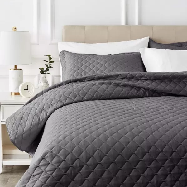 Amazon Basics Oversized Quilt Bed Set Embossed Coverlet and Sham  Twin Beige DiamondDark Grey FullQueen Diamond