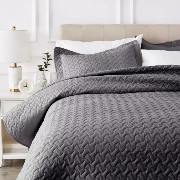 Amazon Basics Oversized Quilt Bed Set Embossed Coverlet and Sham  Twin Beige DiamondDark Grey FullQueen Wave