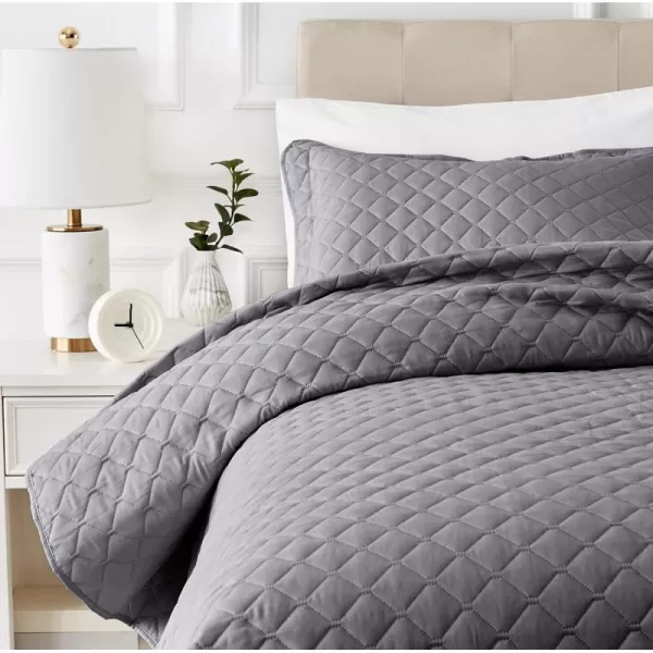 Amazon Basics Oversized Quilt Bed Set Embossed Coverlet and Sham  Twin Beige DiamondDark Grey Twin Diamond