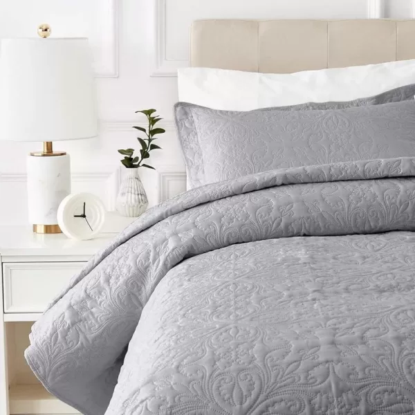 Amazon Basics Oversized Quilt Bed Set Embossed Coverlet and Sham  Twin Beige DiamondDark Grey Twin Floral