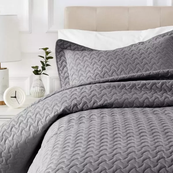 Amazon Basics Oversized Quilt Bed Set Embossed Coverlet and Sham  Twin Beige DiamondDark Grey Twin Wave