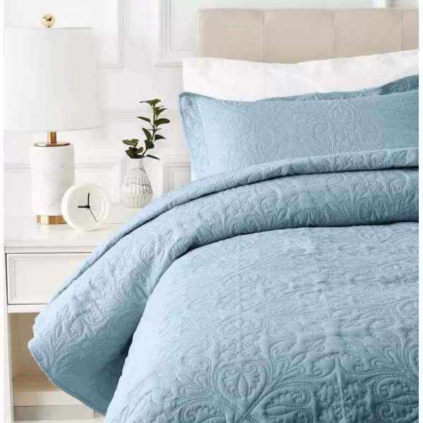 Amazon Basics Oversized Quilt Bed Set Embossed Coverlet and Sham  Twin Beige DiamondSpa Blue Twin Floral