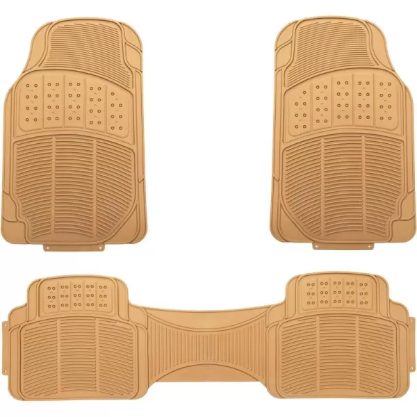 Amazon Basics PVC Faux Rubber All Weather Car Floor Mats Universal Waterproof Flexible Trim To Fit for 95 Automotive SUV Sedans Trucks Pack of 3 Solid BeigeBeige
