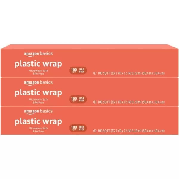 Amazon Basics Plastic Wrap 300 Sq Ft 3 Packs of 100 sq ft RollsAmazon Basics Plastic Wrap 300 Sq Ft 3 Packs of 100 sq ft Rolls