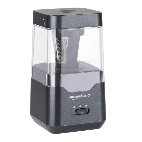 Amazon Basics Portable Electric Pencil Sharpener Helical Blade Auto Stop BatteryUSB Cord Operated Black 354 x 354 x 63 inAmazon Basics Portable Electric Pencil Sharpener Helical Blade Auto Stop BatteryUSB Cord Operated Black 354 x 354 x 63 in