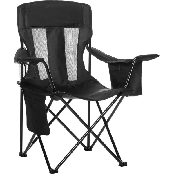 Amazon Basics Portable Folding Camping Chair with 4Can Cooler Side Pocket and Cup Holder with Carrying BagMesh Black