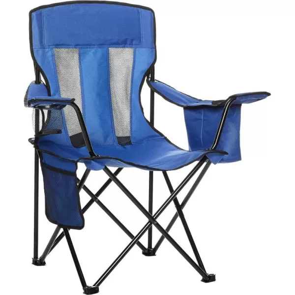 Amazon Basics Portable Folding Camping Chair with 4Can Cooler Side Pocket and Cup Holder with Carrying BagMesh Blue