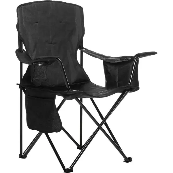 Amazon Basics Portable Folding Camping Chair with 4Can Cooler Side Pocket and Cup Holder with Carrying BagPadded Black
