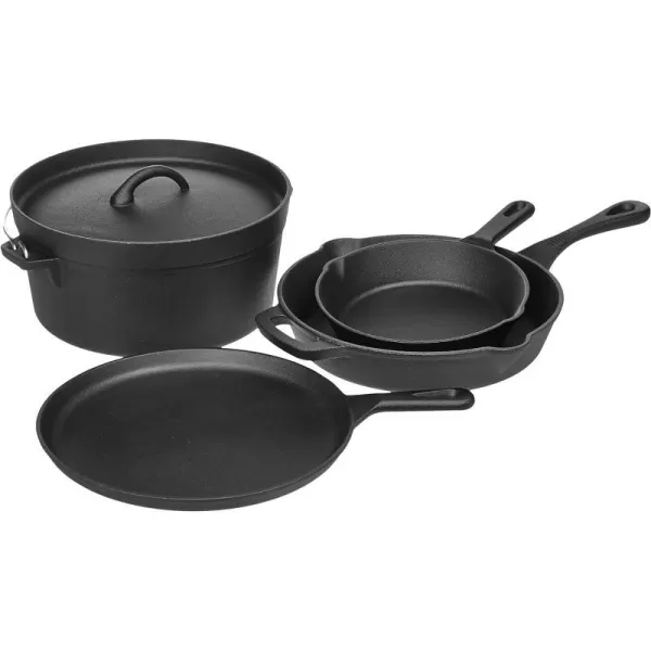 Amazon Basics PreSeasoned Cast Iron 5Piece Kitchen Cookware Set Pots and Pans Black 1417 x 122 x 1063 inAmazon Basics PreSeasoned Cast Iron 5Piece Kitchen Cookware Set Pots and Pans Black 1417 x 122 x 1063 in