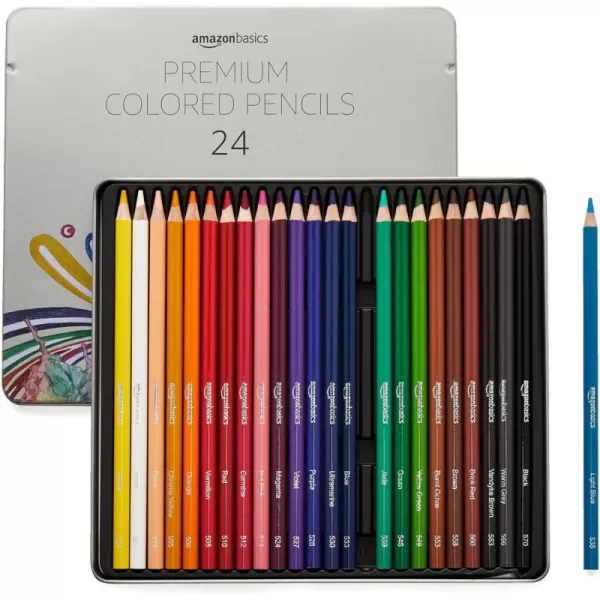 Amazon Basics Premium Colored Pencils Soft Core 24 Count Pack of 1 Multicolor24 Count Pack of 1