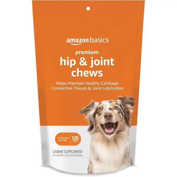 Amazon Basics Premium Dog Hip amp Joint Supplement Chews with EPA and DHA Chicken Liver Flavor 60 Count Previously Solimo120 Count Pack of 1