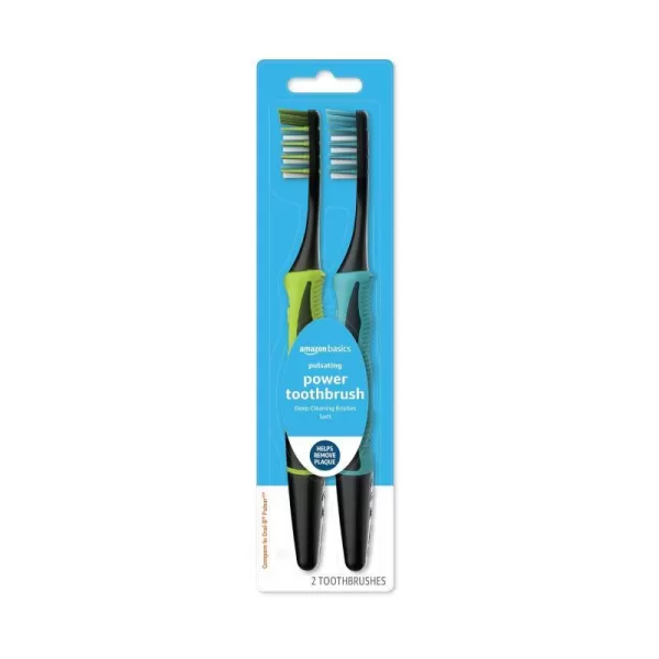 Amazon Basics Pulsating Deep Cleaning Toothbrushes with Soft Bristles 2 Count Assorted ColorsAssorted 2 Count Pack of 1