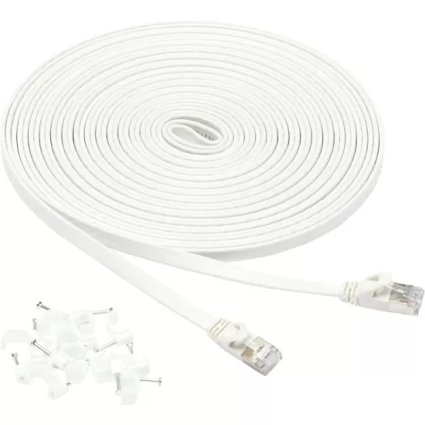 Amazon Basics RJ45 Cat 7 Ethernet Patch Cable Flat 600MHz Snagless Includes 15 Nails 30 Foot White30Foot White
