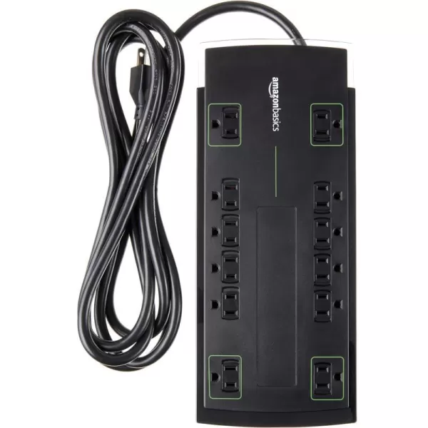 Amazon Basics Rectangular 12Outlet Power Strip Surge Protector  4320 Joule 10Foot Cord Black10Foot Cord