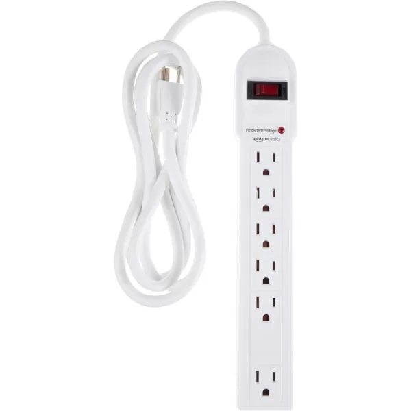 Amazon Basics Rectangular 6Outlet Surge Protector Power Strip 6Foot Long Cord 790 Joule  WhiteWhite 1Pack Strip