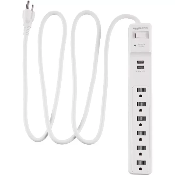 Amazon Basics Rectangular 6Outlet Surge Protector Power Strip with 2 USB Ports  1000 Joule Black 6 ftWhite