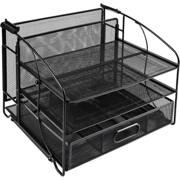 Amazon Basics Rectangular Desk Organizer 3 Tray wSliding Drawer and Hanging File Holder BlackAmazon Basics Rectangular Desk Organizer 3 Tray wSliding Drawer and Hanging File Holder Black
