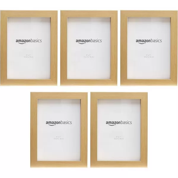 Amazon Basics Rectangular Photo Picture Frame 8 x 10 Pack of 5 Gold 92 x 112 inches5 x 7 Gold