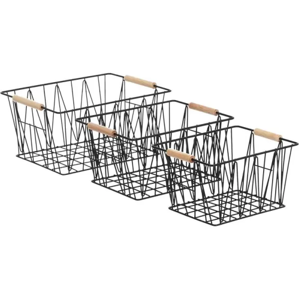 Amazon Basics Rectangular Wire Storage Baskets Set of 3 Standard BlackBlack Standard