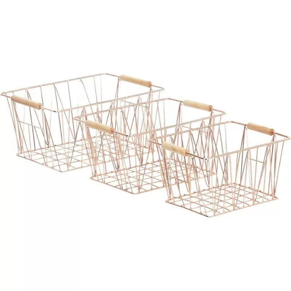 Amazon Basics Rectangular Wire Storage Baskets Set of 3 Standard BlackCopper Standard
