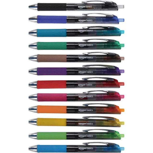 Amazon Basics Retractable Gel Pens Fine Point 07mm Assorted Colors 12 Count Pack of 1Assorted